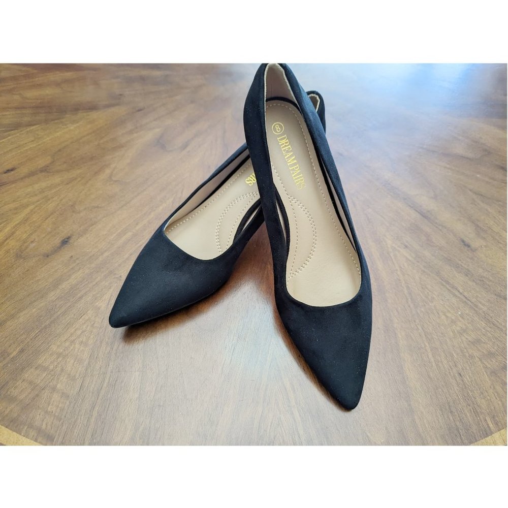 Black suede kitten heels